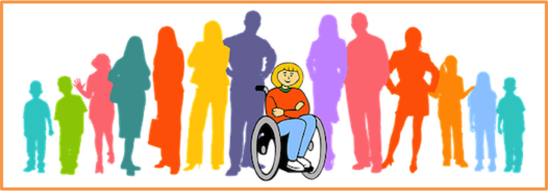 wheel chair bound girl in front of colorful silhouettes